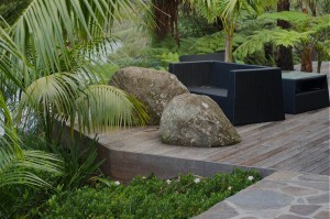 deck with palm tree surrounding